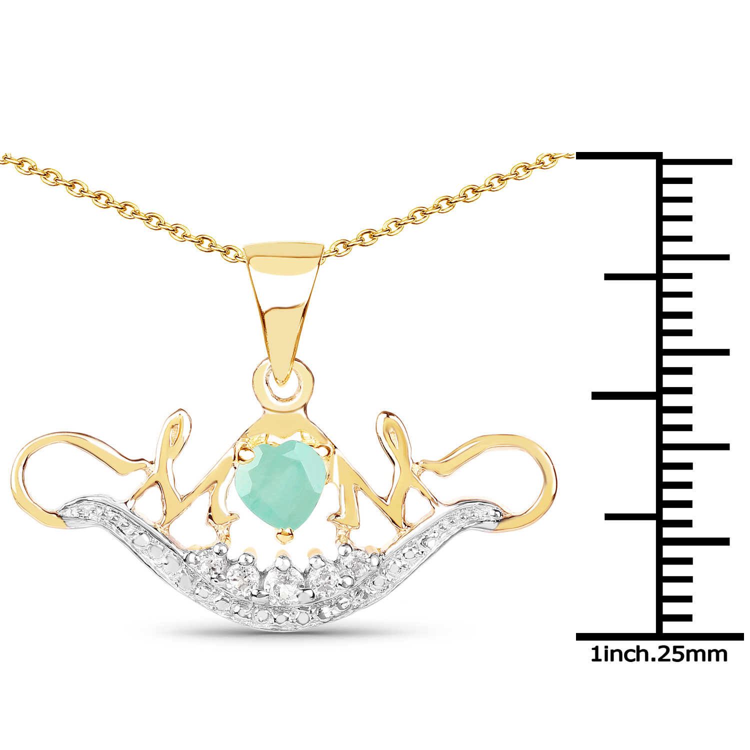 14K Yellow Gold Plated 0.62 Carat Genuine Emerald and White Topaz .925 Sterling Silver Pendant 0.62 C.T.W Sterling Silver - view 2