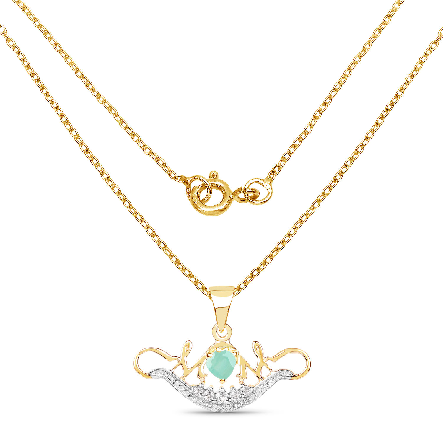 14K Yellow Gold Plated 0.62 Carat Genuine Emerald and White Topaz .925 Sterling Silver Pendant 0.62 C.T.W Sterling Silver - view 3