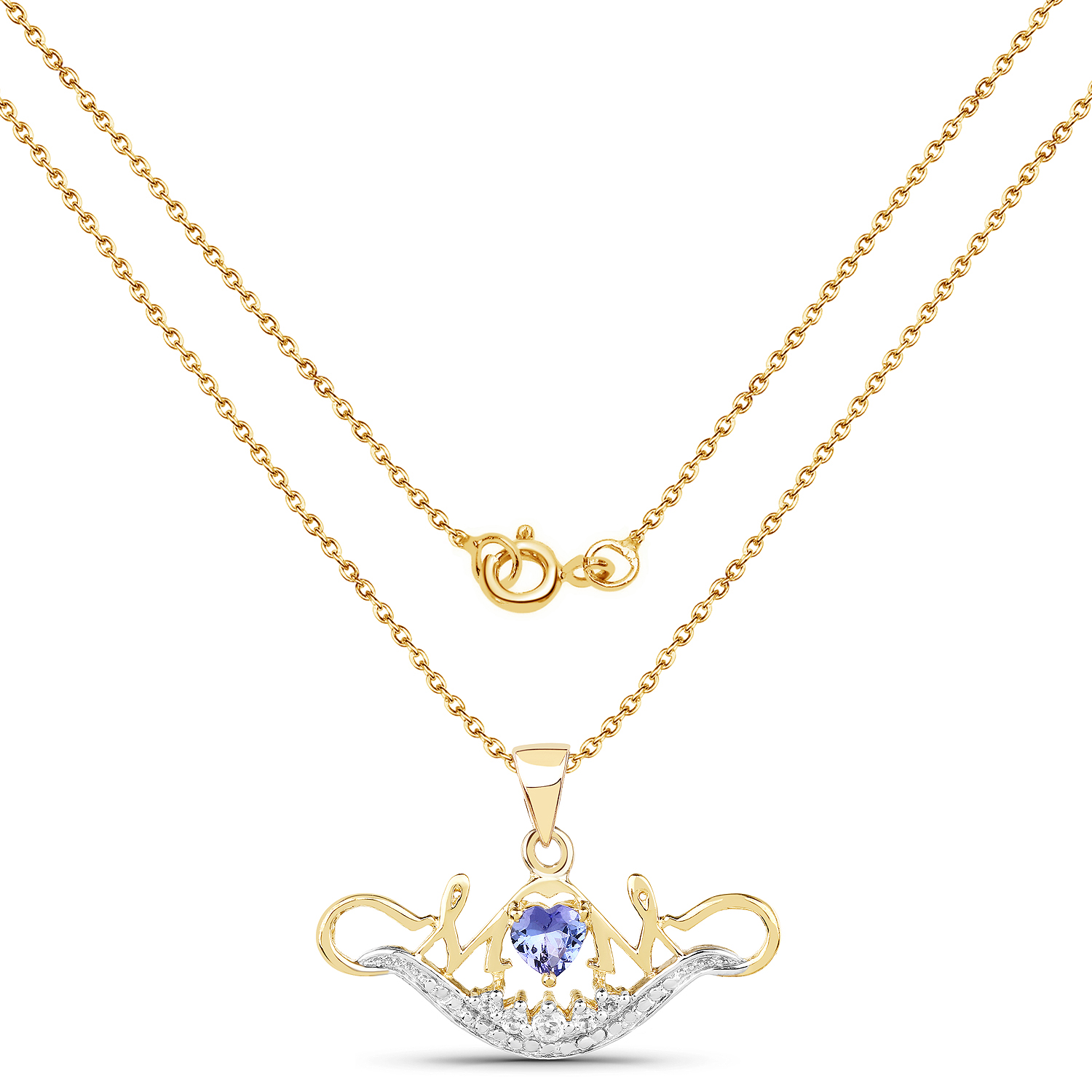 14K Yellow Gold Plated 0.62 Carat Genuine Tanzanite and White Topaz .925 Sterling Silver Pendant 0.62 C.T.W Sterling Silver - view 2