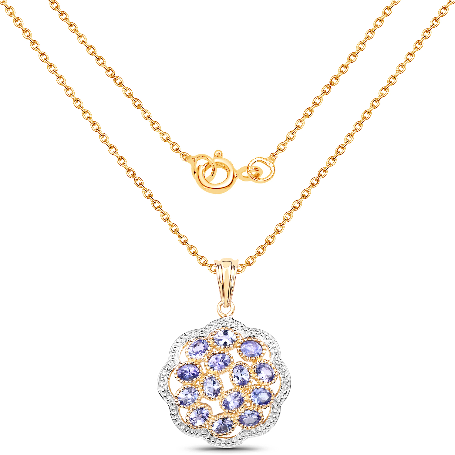 14K Yellow Gold Plated 2.38 Carat Genuine Tanzanite .925 Sterling Silver Pendant 2.38 C.T.W Sterling Silver - view 2