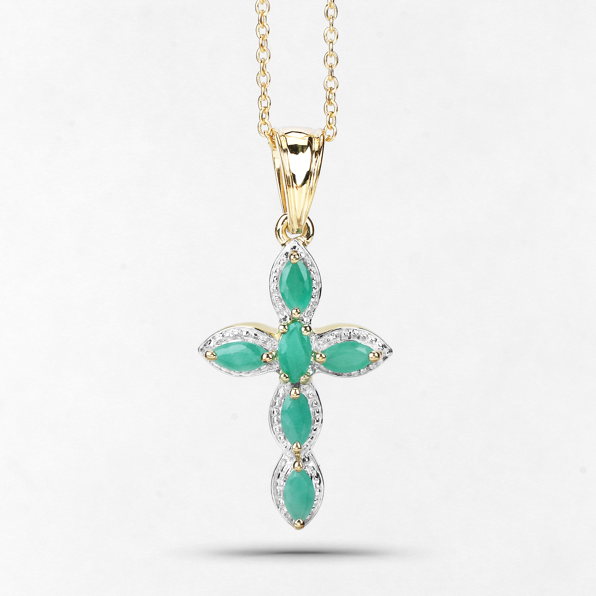 18K Yellow Gold Plated 0.84 Carat Genuine Emerald .925 Sterling Silver Pendant 0.84 C.T.W Sterling Silver - view 3