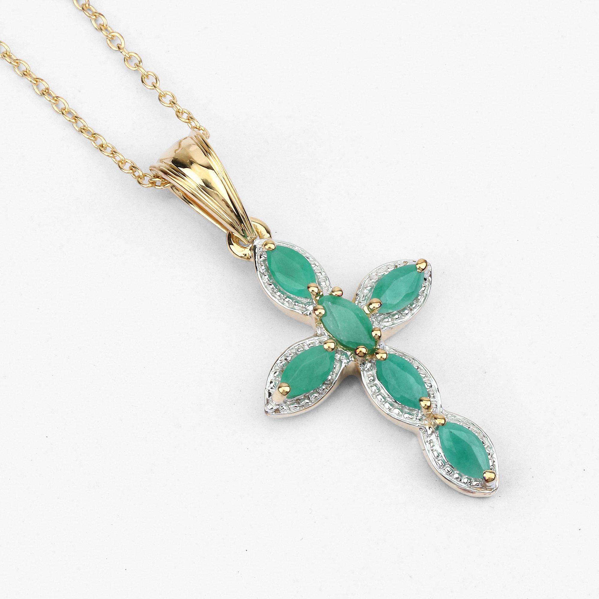 18K Yellow Gold Plated 0.84 Carat Genuine Emerald .925 Sterling Silver Pendant 0.84 C.T.W Sterling Silver - view 5