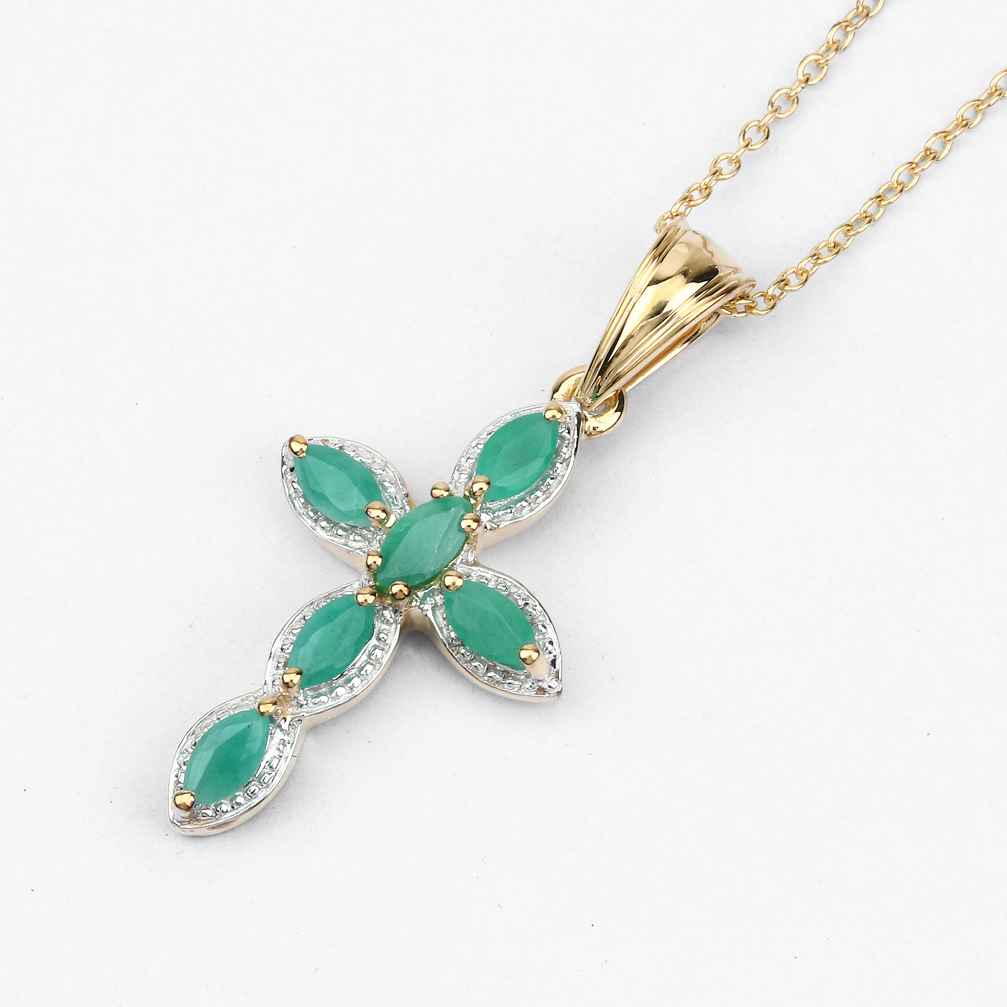 18K Yellow Gold Plated 0.84 Carat Genuine Emerald .925 Sterling Silver Pendant 0.84 C.T.W Sterling Silver - view 4