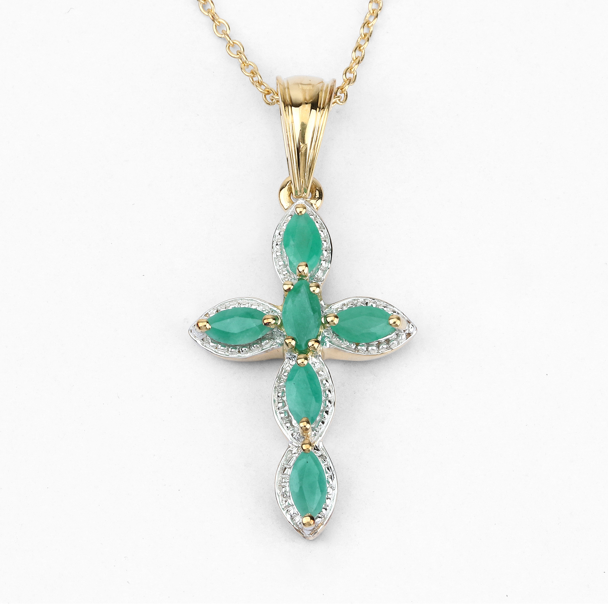 18K Yellow Gold Plated 0.84 Carat Genuine Emerald .925 Sterling Silver Pendant 0.84 C.T.W Sterling Silver - view 7