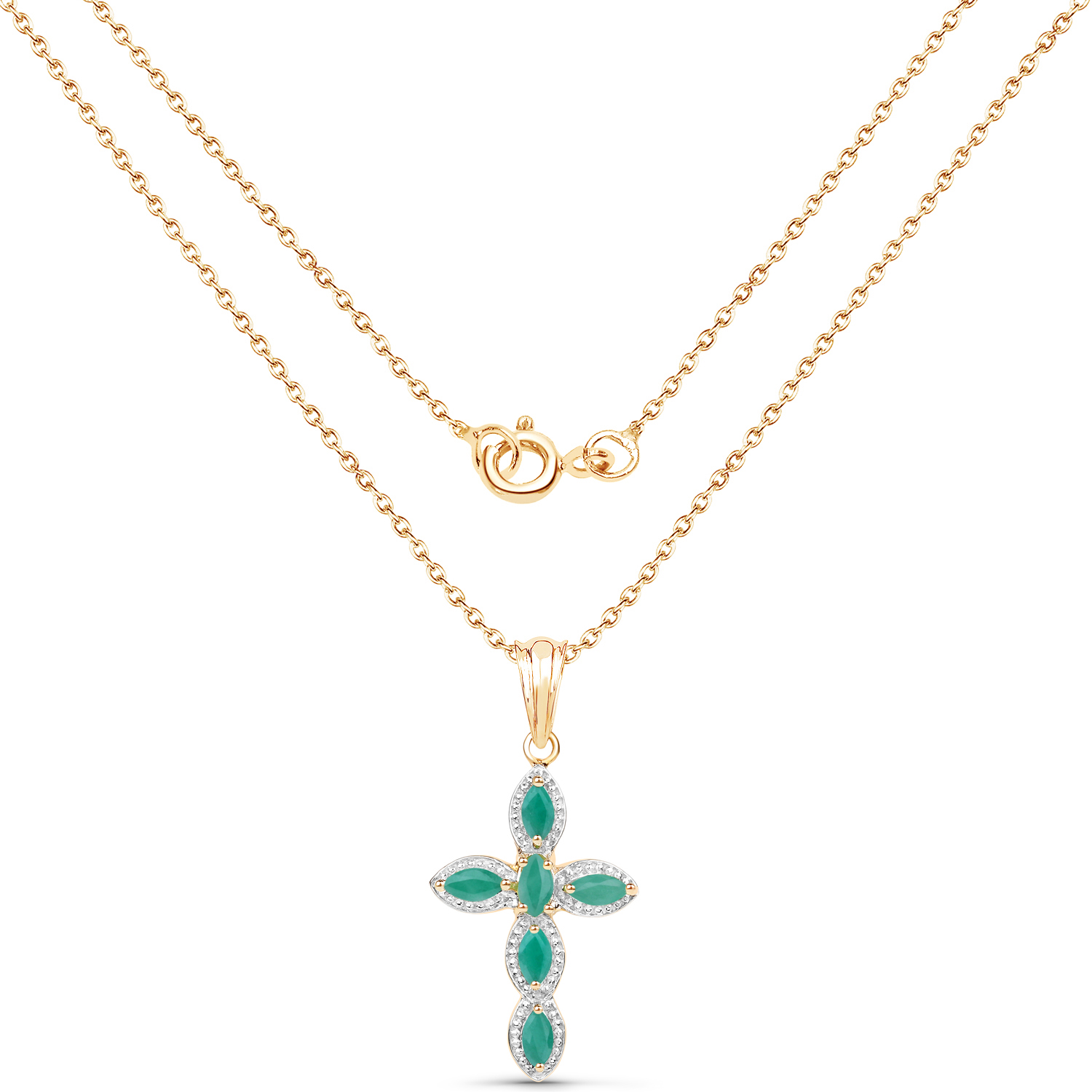 18K Yellow Gold Plated 0.84 Carat Genuine Emerald .925 Sterling Silver Pendant 0.84 C.T.W Sterling Silver - view 9