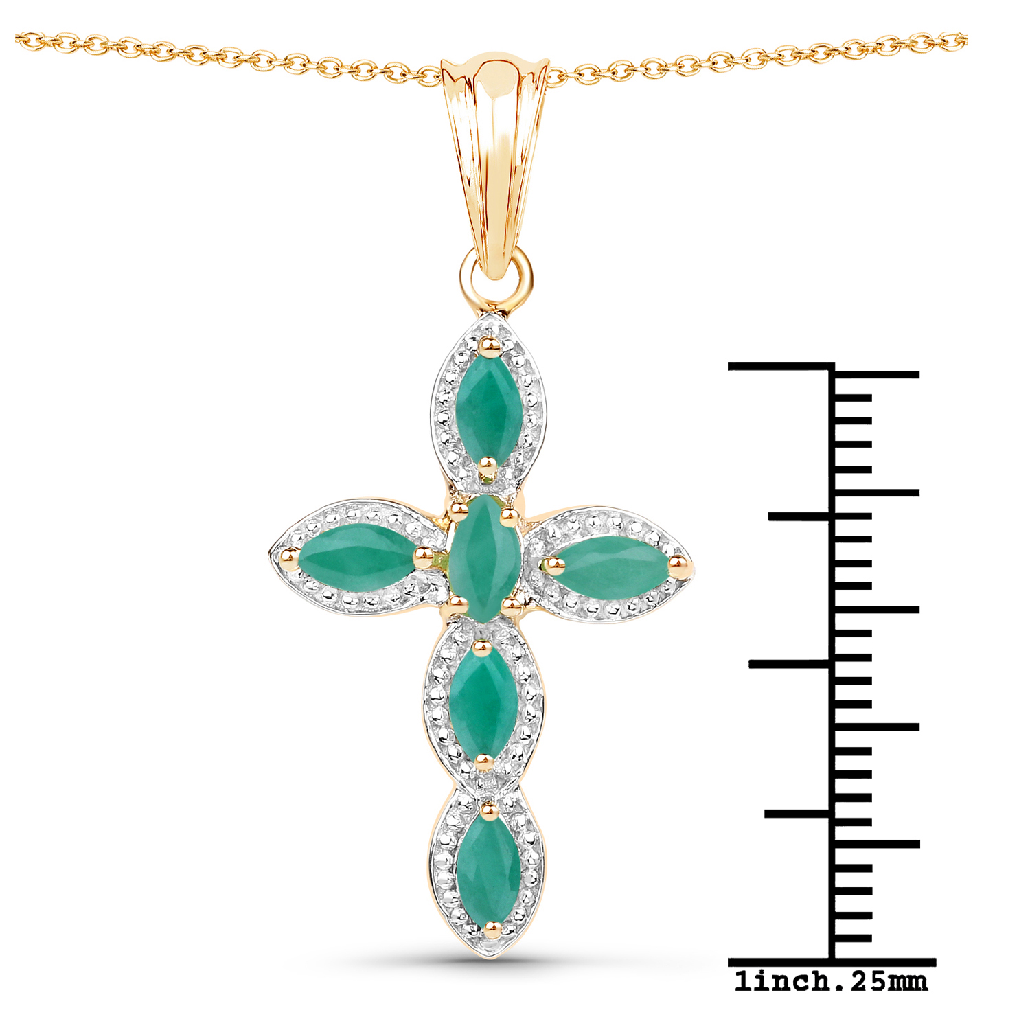 18K Yellow Gold Plated 0.84 Carat Genuine Emerald .925 Sterling Silver Pendant 0.84 C.T.W Sterling Silver - view 10