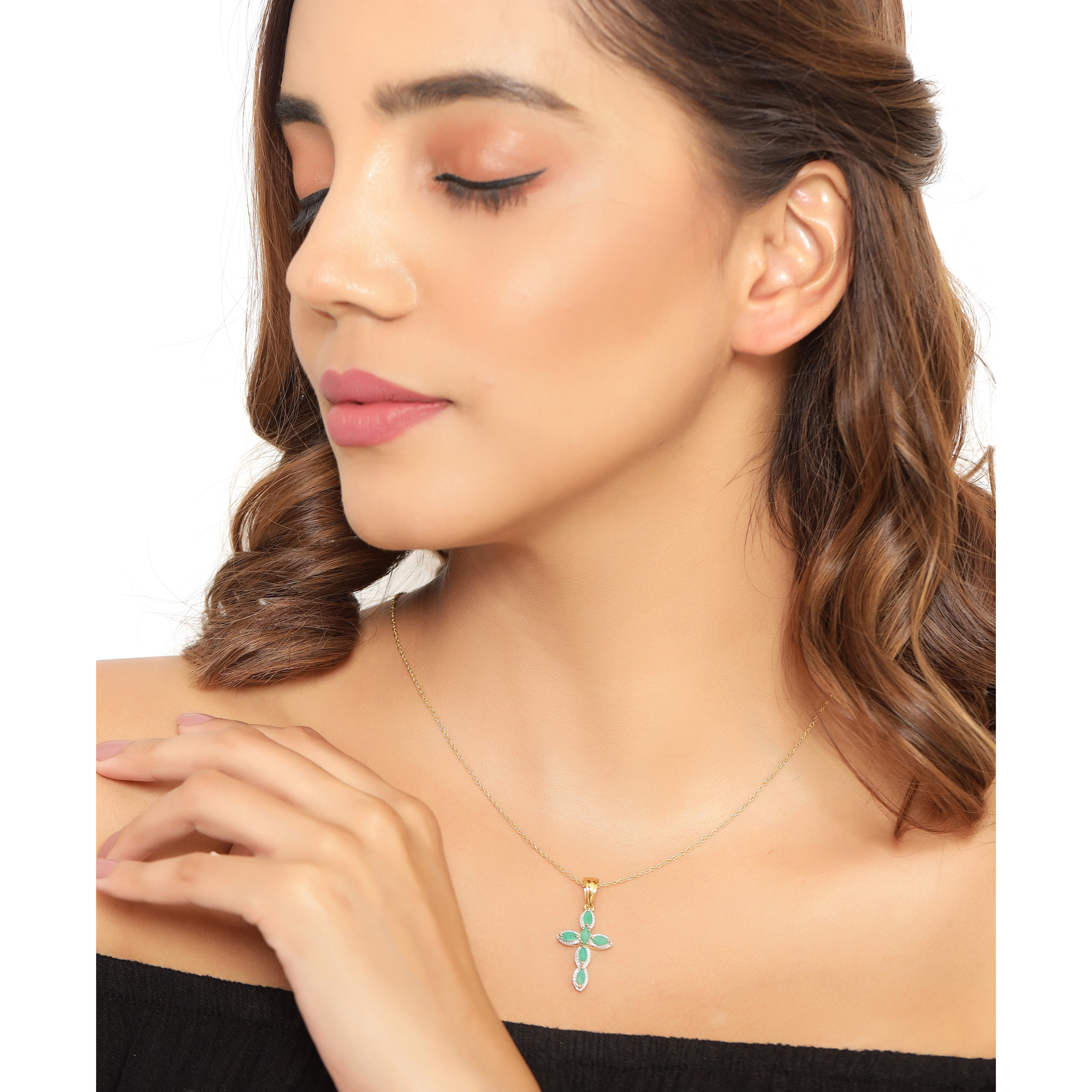 18K Yellow Gold Plated 0.84 Carat Genuine Emerald .925 Sterling Silver Pendant 0.84 C.T.W Sterling Silver - view 6