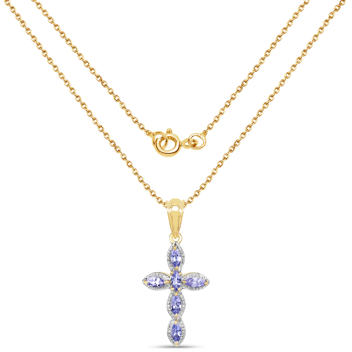 14K Yellow Gold Plated 0.84 Carat Genuine Tanzanite .925 Sterling Silver Pendant 0.84 C.T.W Sterling Silver - view 2