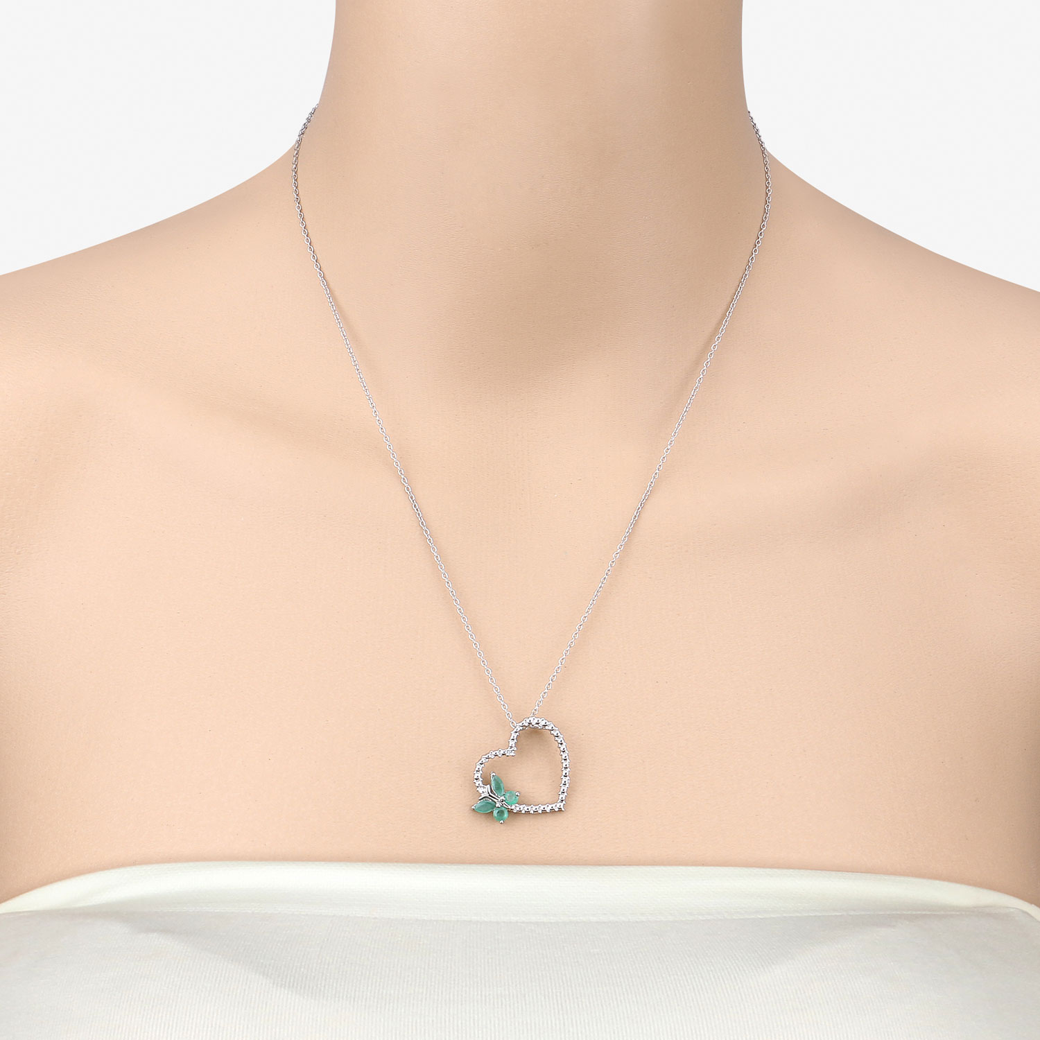 0.46 Carat Genuine Emerald and Created White Sapphire .925 Sterling Silver Pendant 0.46 C.T.W Sterling Silver - view 3