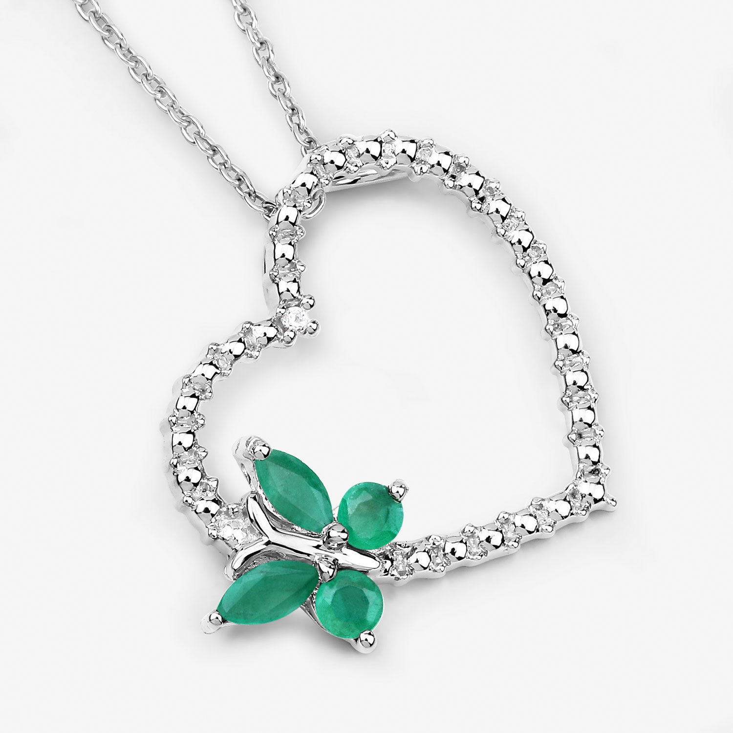 0.46 Carat Genuine Emerald and Created White Sapphire .925 Sterling Silver Pendant 0.46 C.T.W Sterling Silver - view 4
