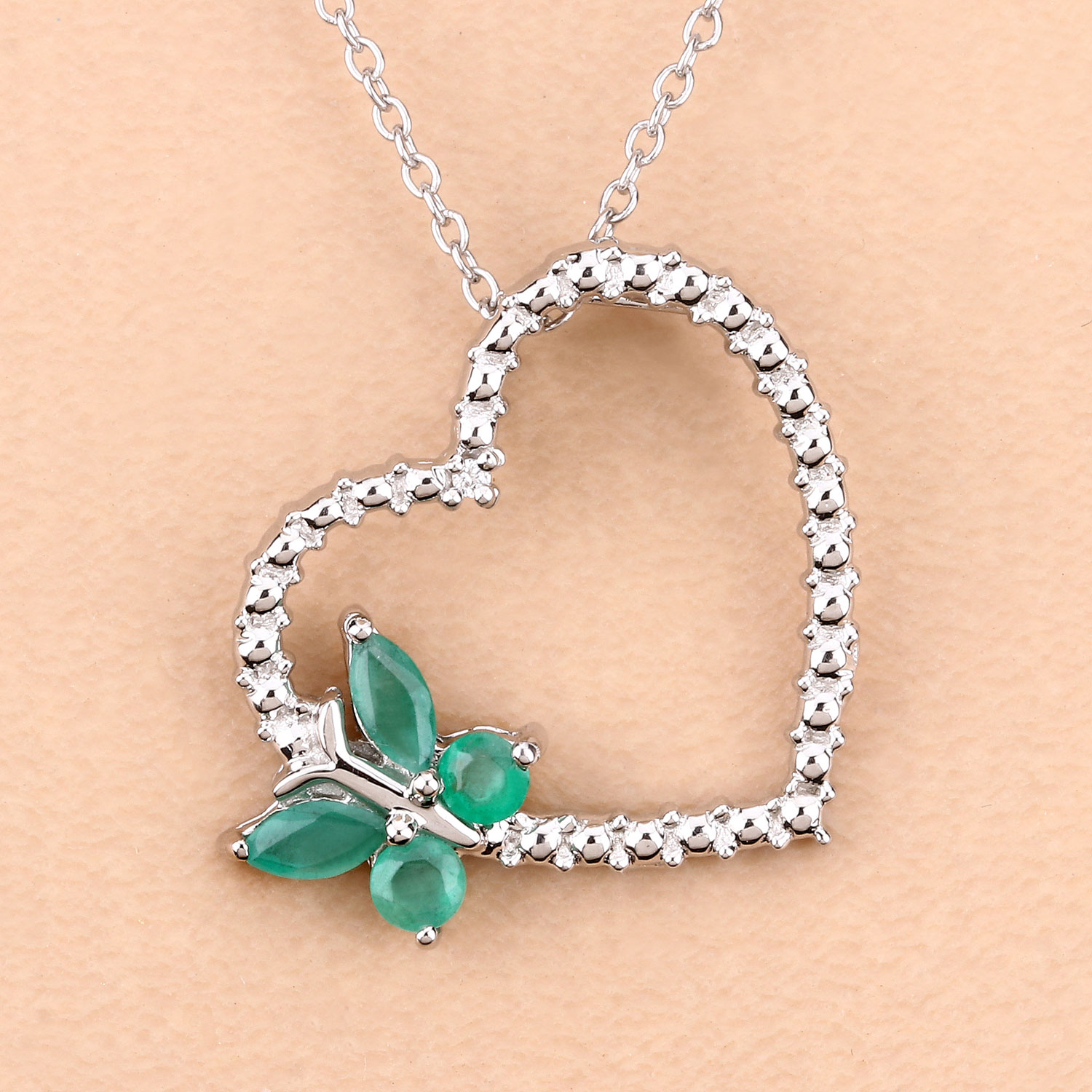 0.46 Carat Genuine Emerald and Created White Sapphire .925 Sterling Silver Pendant 0.46 C.T.W Sterling Silver - view 2