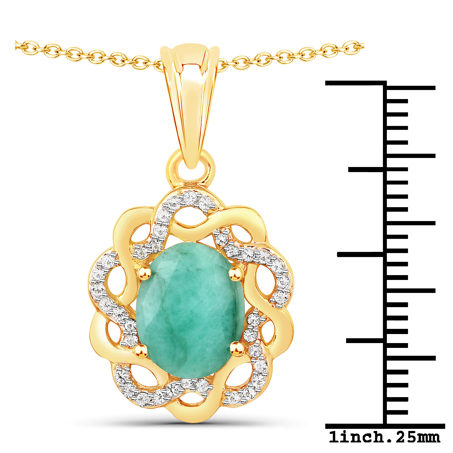 2.78 Carat Genuine Emerald and White Topaz .925 Sterling Silver Pendant 2.78 C.T.W Sterling Silver - view 2