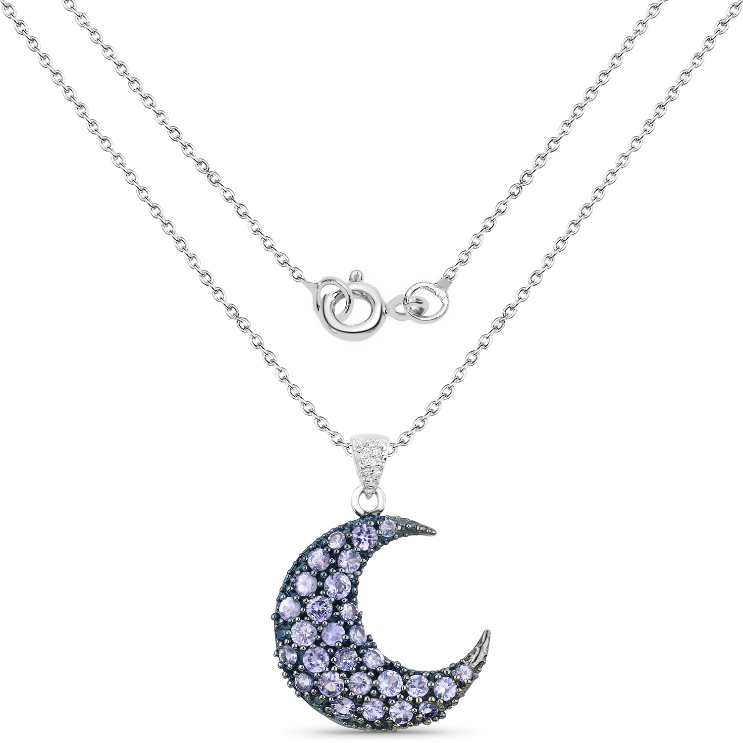 2.23 Carat Genuine Tanzanite and White Zircon .925 Sterling Silver Pendant 2.23 C.T.W Sterling Silver - view 2