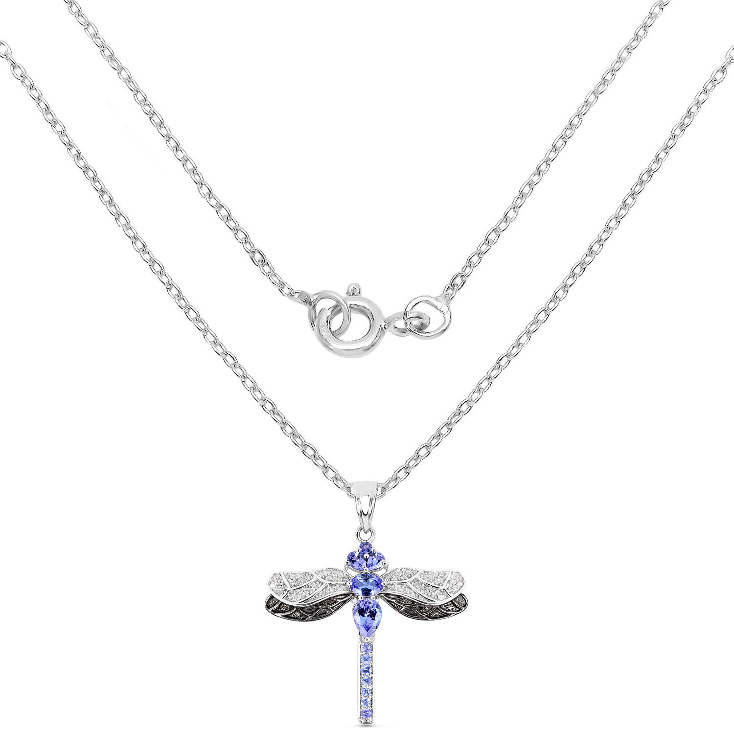 1.93 Carat Genuine Tanzanite and White Topaz .925 Sterling Silver Pendant 1.93 C.T.W Sterling Silver - view 2