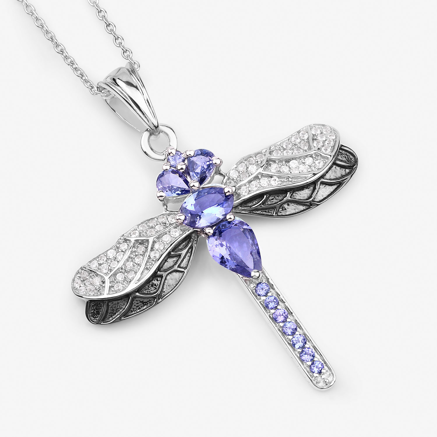 1.99 Carat Genuine Tanzanite and White Zircon .925 Sterling Silver Pendant 1.99 C.T.W Sterling Silver - view 4