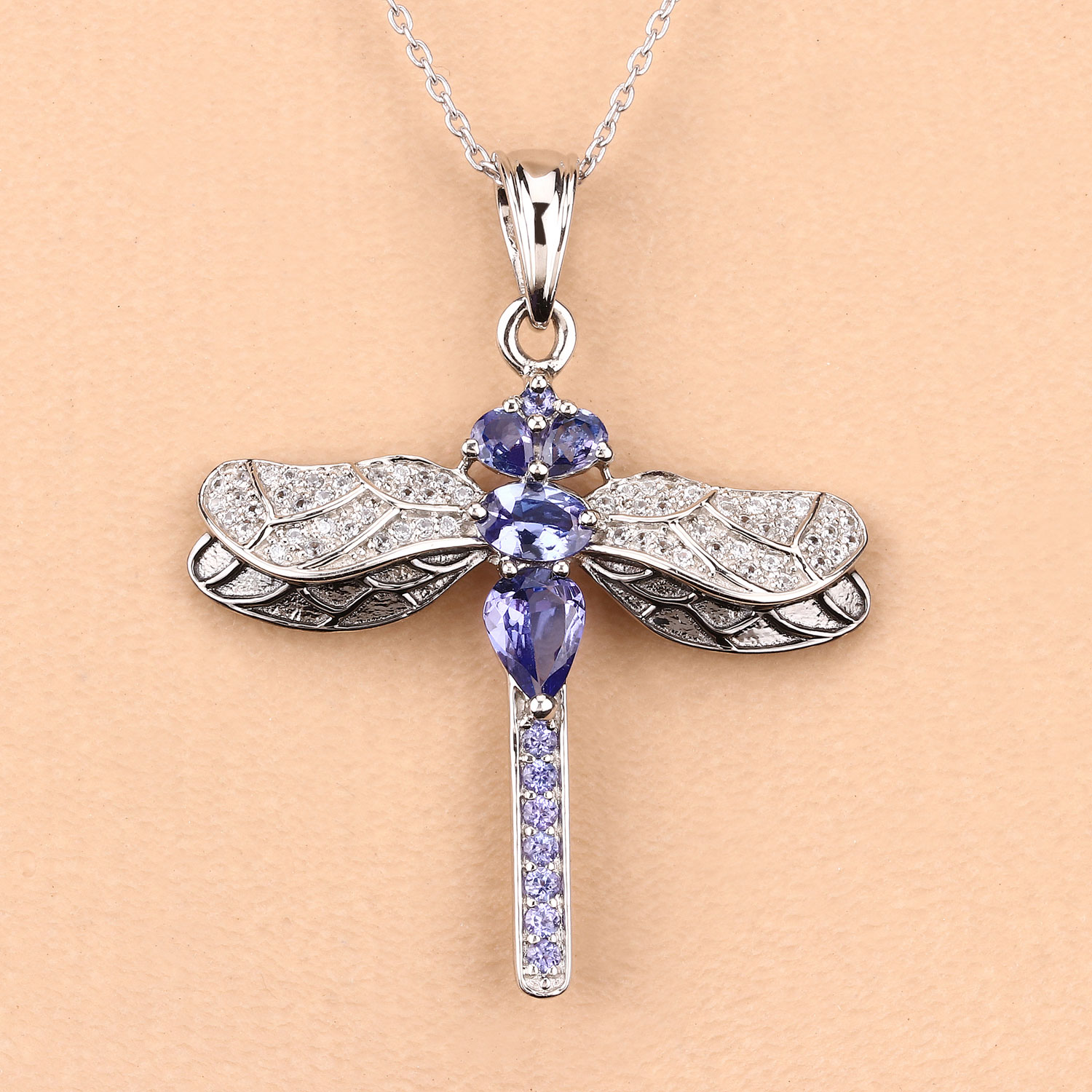 1.99 Carat Genuine Tanzanite and White Zircon .925 Sterling Silver Pendant 1.99 C.T.W Sterling Silver - view 5