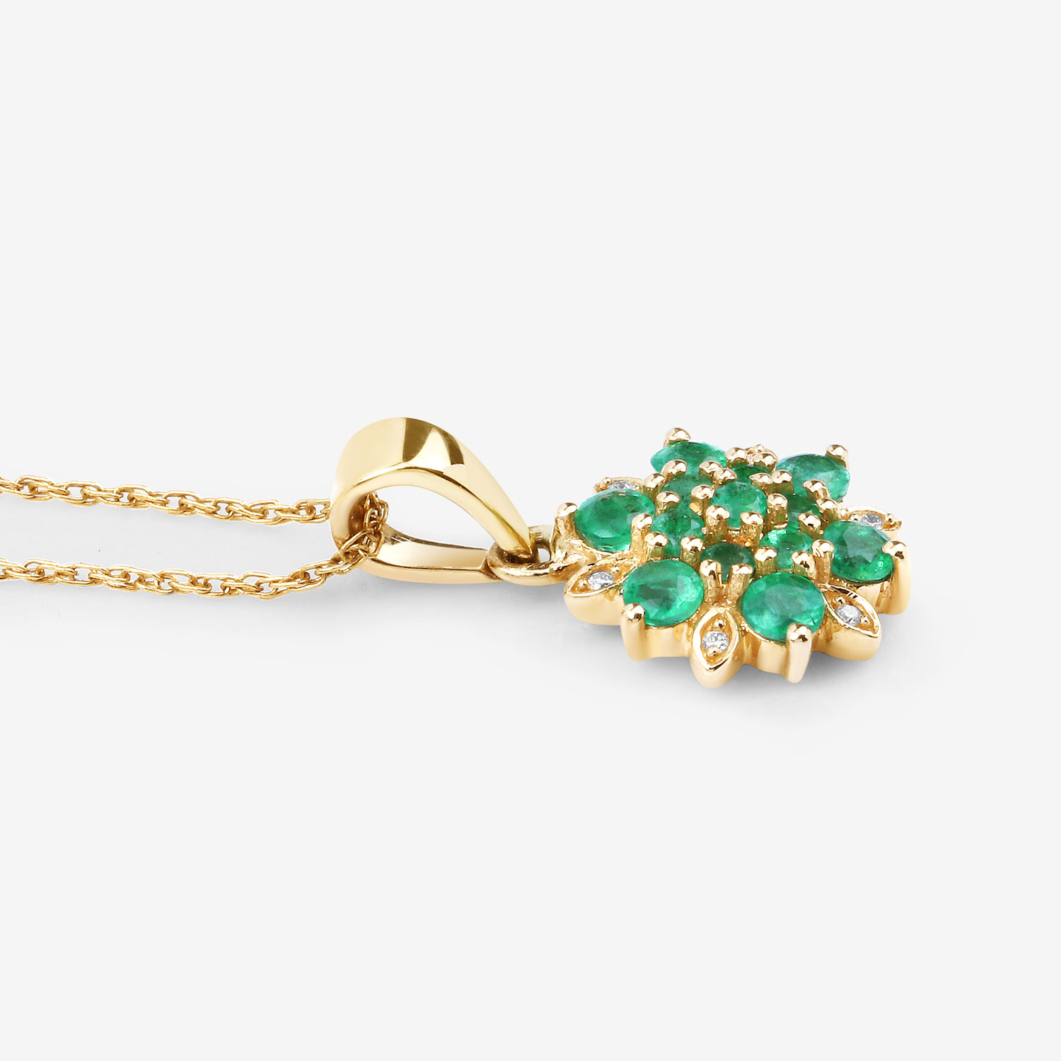 0.72 Carat Genuine Zambian Emerald and White Diamond 14K Yellow Gold Pendant 0.72 C.T.W 14K yellow or white gold - view 2