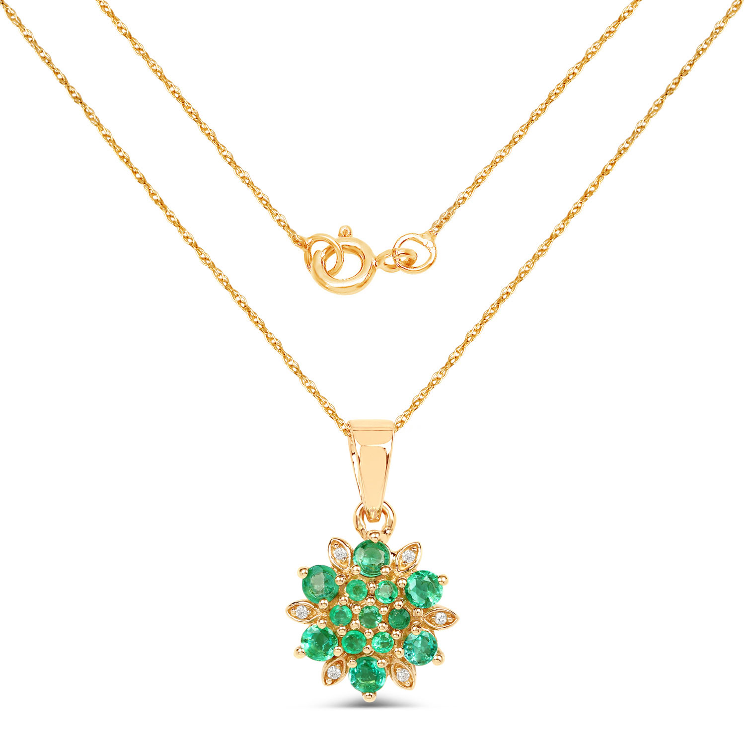 0.72 Carat Genuine Zambian Emerald and White Diamond 14K Yellow Gold Pendant 0.72 C.T.W 14K yellow or white gold - view 3