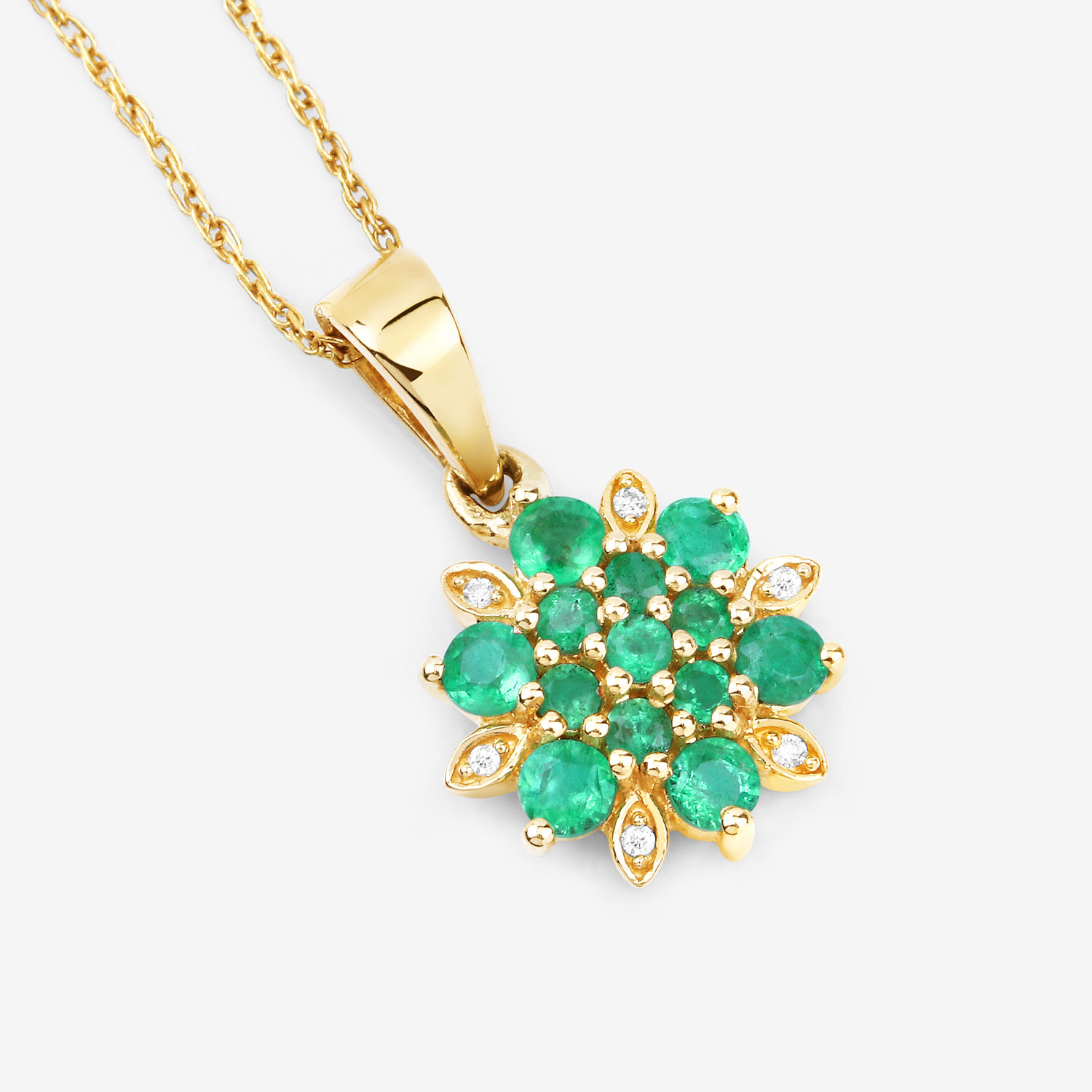 0.72 Carat Genuine Zambian Emerald and White Diamond 14K Yellow Gold Pendant 0.72 C.T.W 14K yellow or white gold - view 5