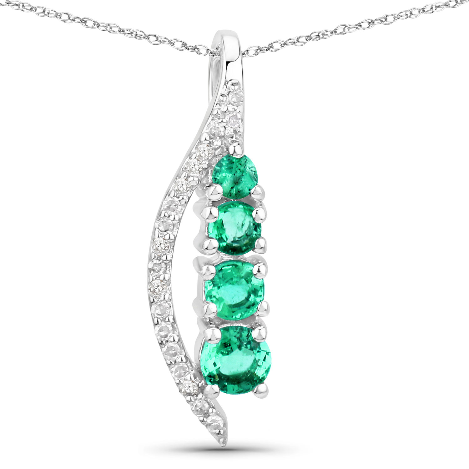 0.34 Carat Genuine Zambian Emerald and White Diamond 14K White Gold Pendant 0.34 C.T.W 14K white gold - view 6