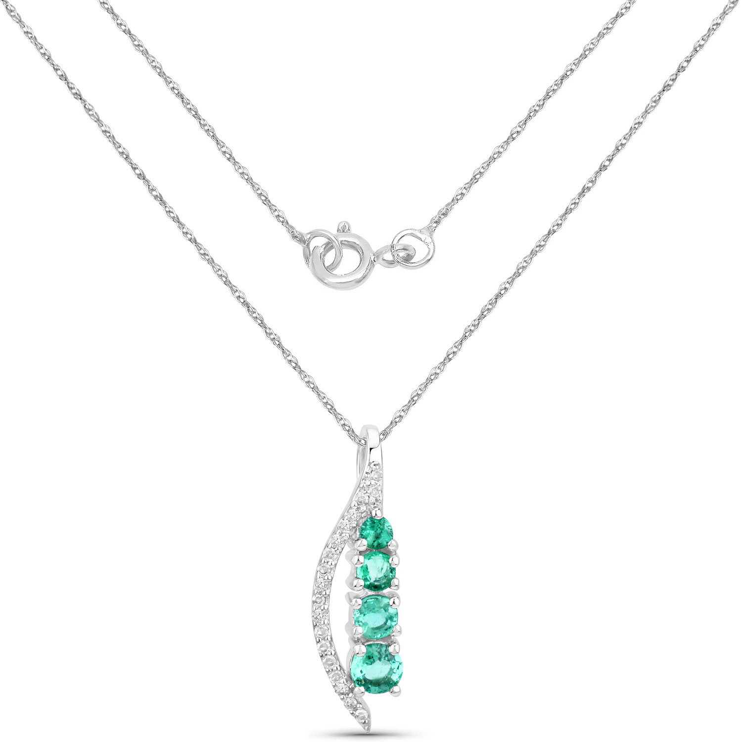 0.34 Carat Genuine Zambian Emerald and White Diamond 14K White Gold Pendant 0.34 C.T.W 14K white gold - view 4