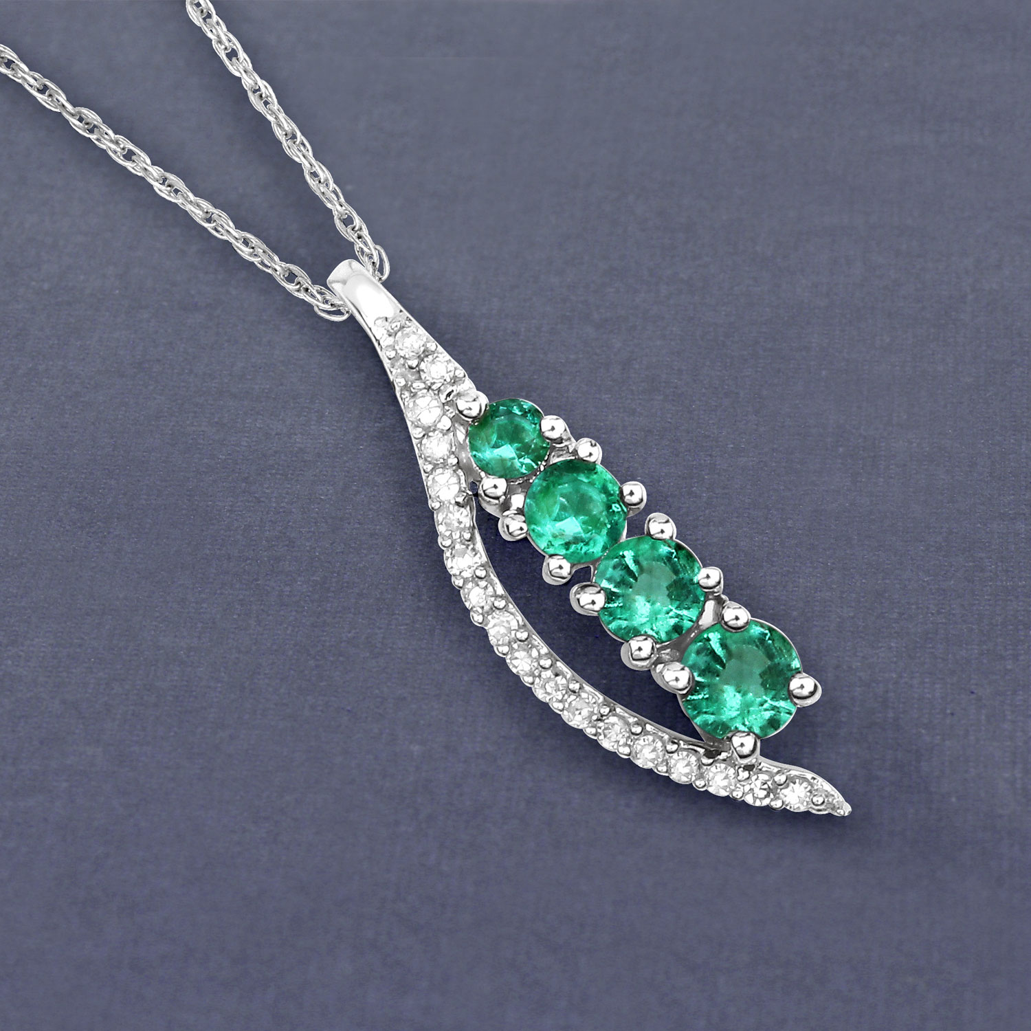0.34 Carat Genuine Zambian Emerald and White Diamond 14K White Gold Pendant 0.34 C.T.W 14K white gold - view 7