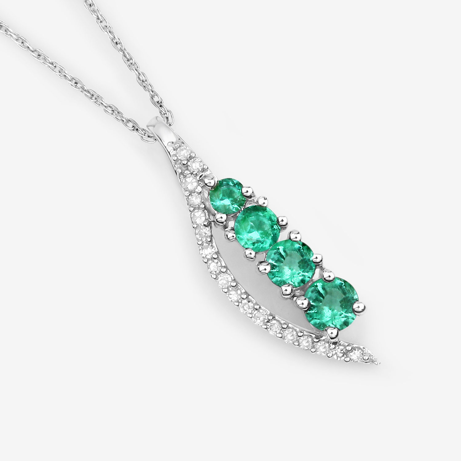 0.34 Carat Genuine Zambian Emerald and White Diamond 14K White Gold Pendant 0.34 C.T.W 14K white gold - view 5