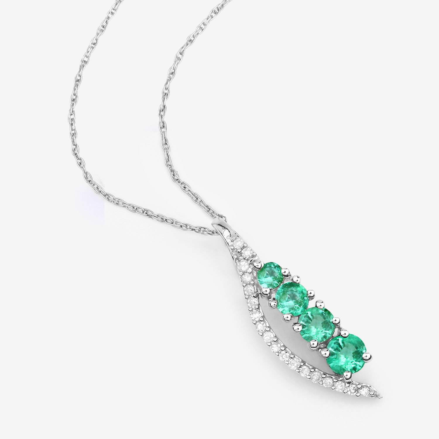 0.34 Carat Genuine Zambian Emerald and White Diamond 14K White Gold Pendant 0.34 C.T.W 14K white gold - view 2
