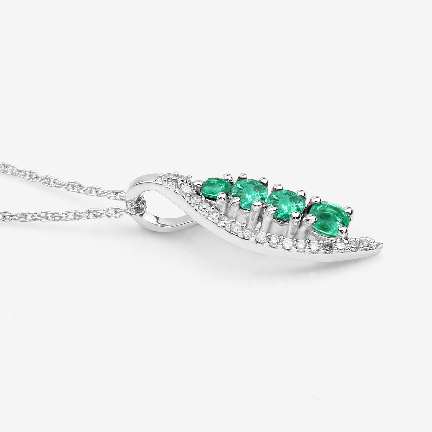 0.34 Carat Genuine Zambian Emerald and White Diamond 14K White Gold Pendant 0.34 C.T.W 14K white gold - view 3