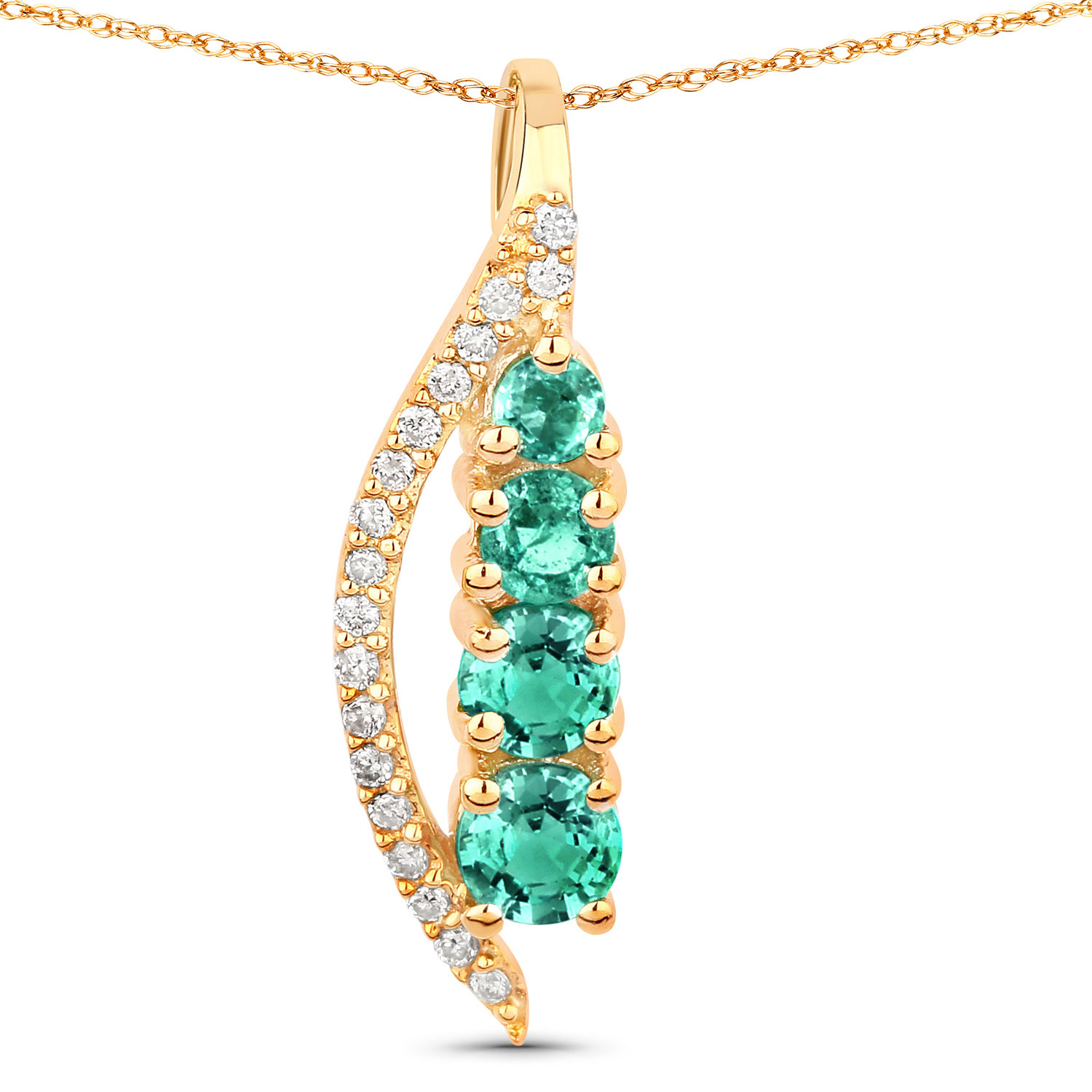 0.34 Carat Genuine Zambian Emerald and White Diamond 14K Yellow Gold Pendant 0.34 C.T.W 14K yellow gold - view 5