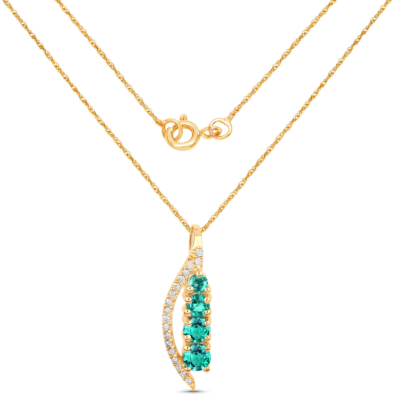 0.34 Carat Genuine Zambian Emerald and White Diamond 14K Yellow Gold Pendant 0.34 C.T.W 14K yellow gold - view 3