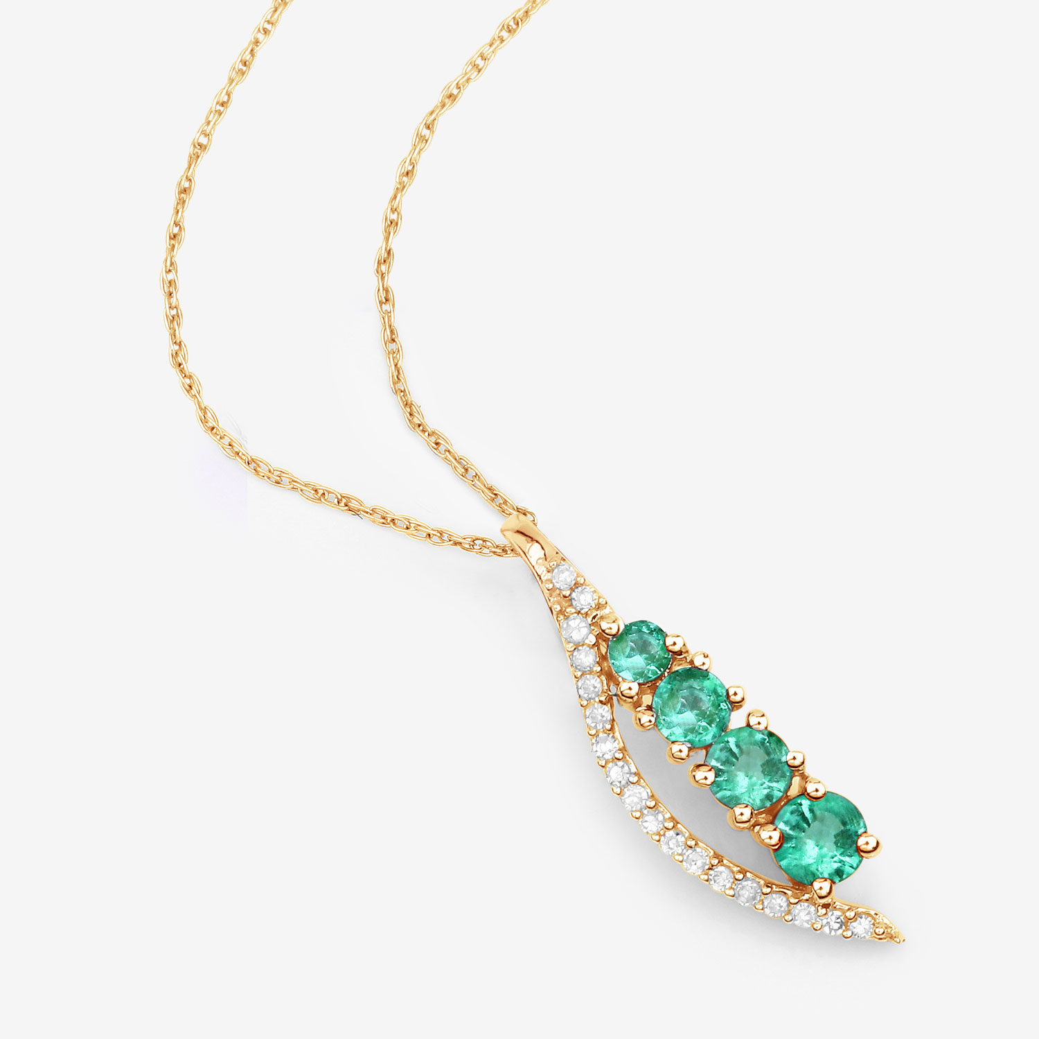 0.34 Carat Genuine Zambian Emerald and White Diamond 14K Yellow Gold Pendant 0.34 C.T.W 14K yellow gold - view 4