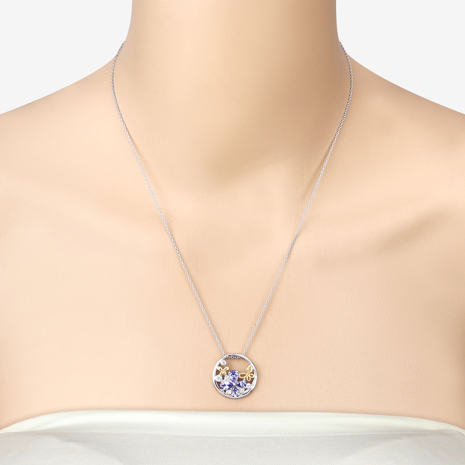 1.33 Carat Genuine Tanzanite and White Topaz .925 Sterling Silver Pendant 1.33 C.T.W Sterling Silver - view 2
