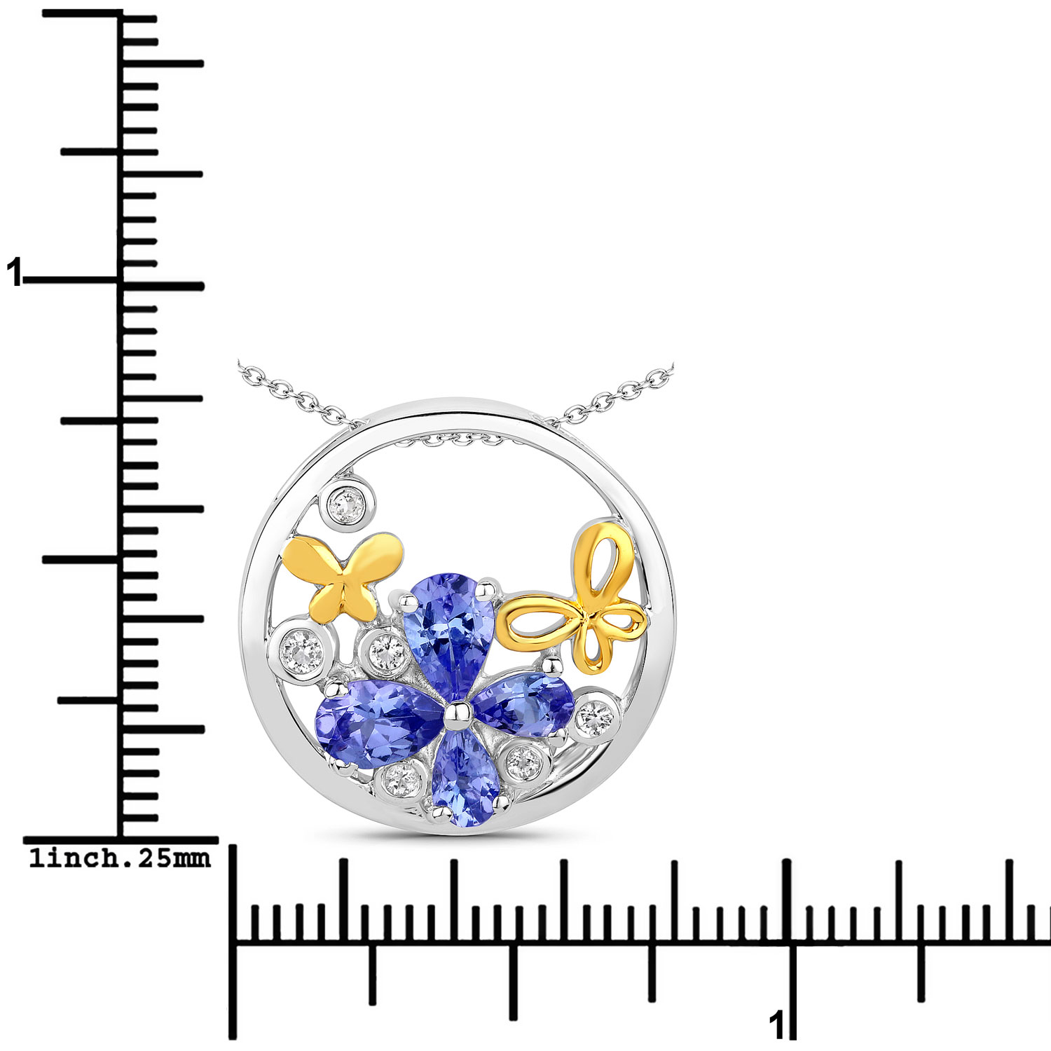1.33 Carat Genuine Tanzanite and White Topaz .925 Sterling Silver Pendant 1.33 C.T.W Sterling Silver - view 3