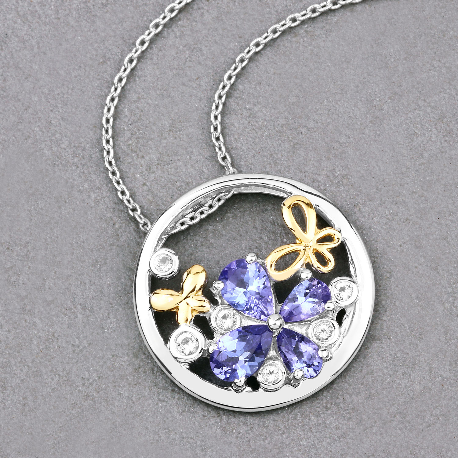 1.33 Carat Genuine Tanzanite and White Topaz .925 Sterling Silver Pendant 1.33 C.T.W Sterling Silver - view 7