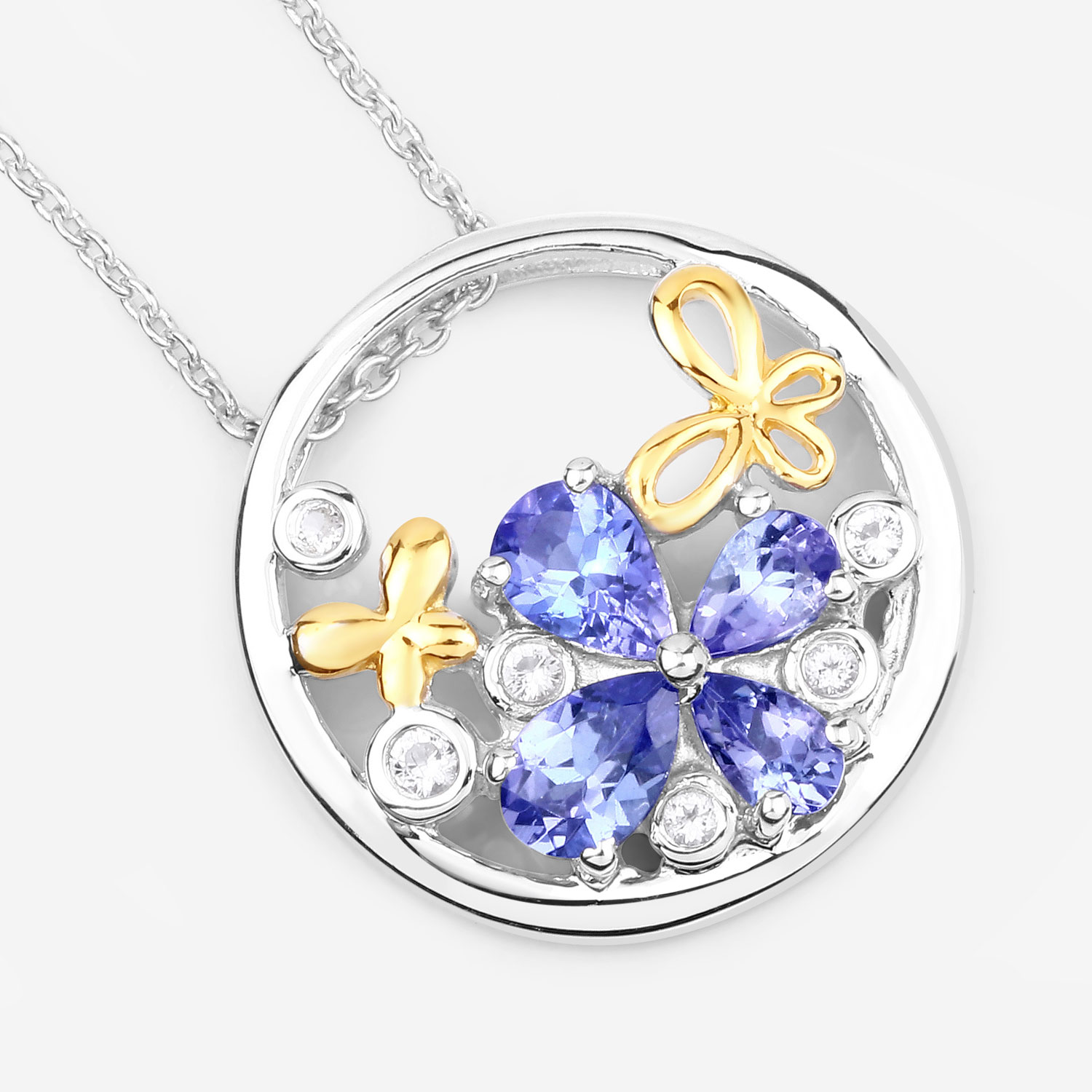1.33 Carat Genuine Tanzanite and White Topaz .925 Sterling Silver Pendant 1.33 C.T.W Sterling Silver - view 4