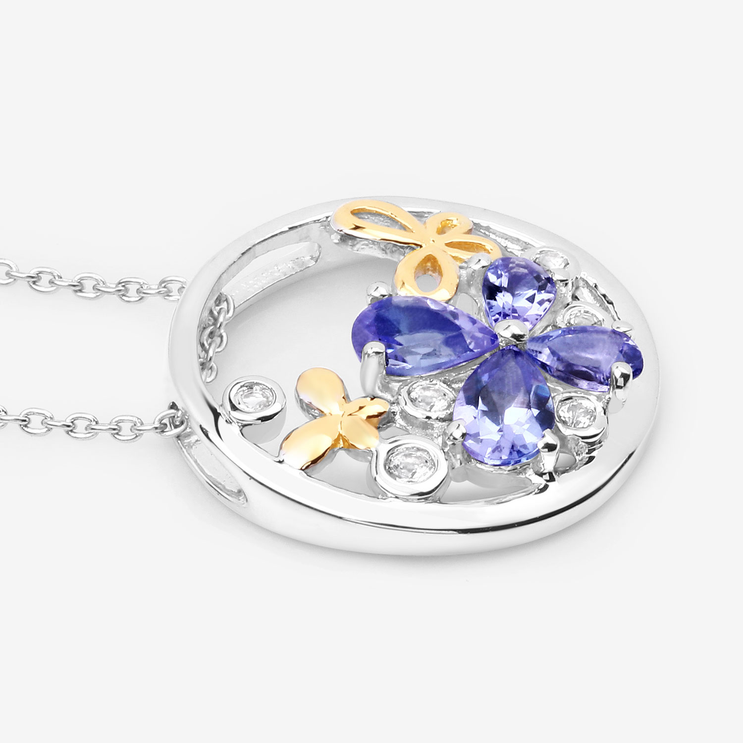 1.33 Carat Genuine Tanzanite and White Topaz .925 Sterling Silver Pendant 1.33 C.T.W Sterling Silver - view 6
