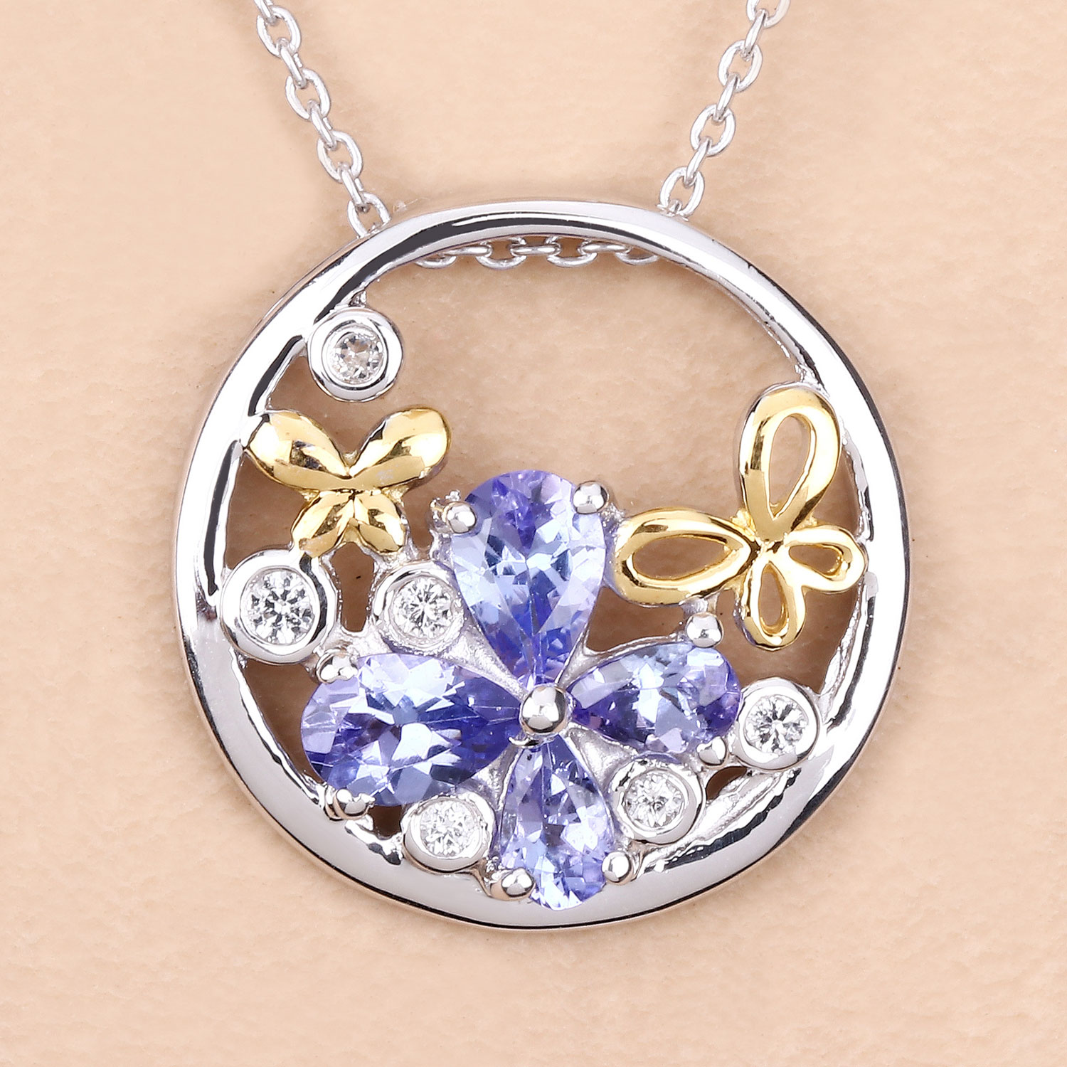 1.33 Carat Genuine Tanzanite and White Topaz .925 Sterling Silver Pendant 1.33 C.T.W Sterling Silver - view 8