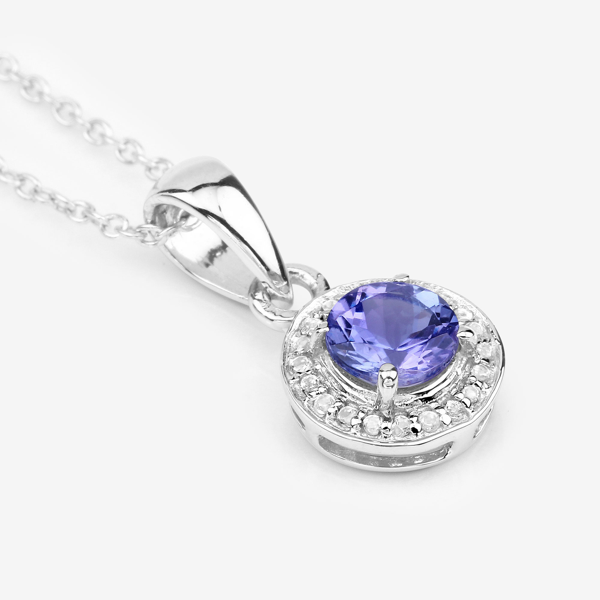 1.05 Carat Genuine Tanzanite and White Topaz .925 Sterling Silver Pendant 1.05 C.T.W Sterling Silver - view 3