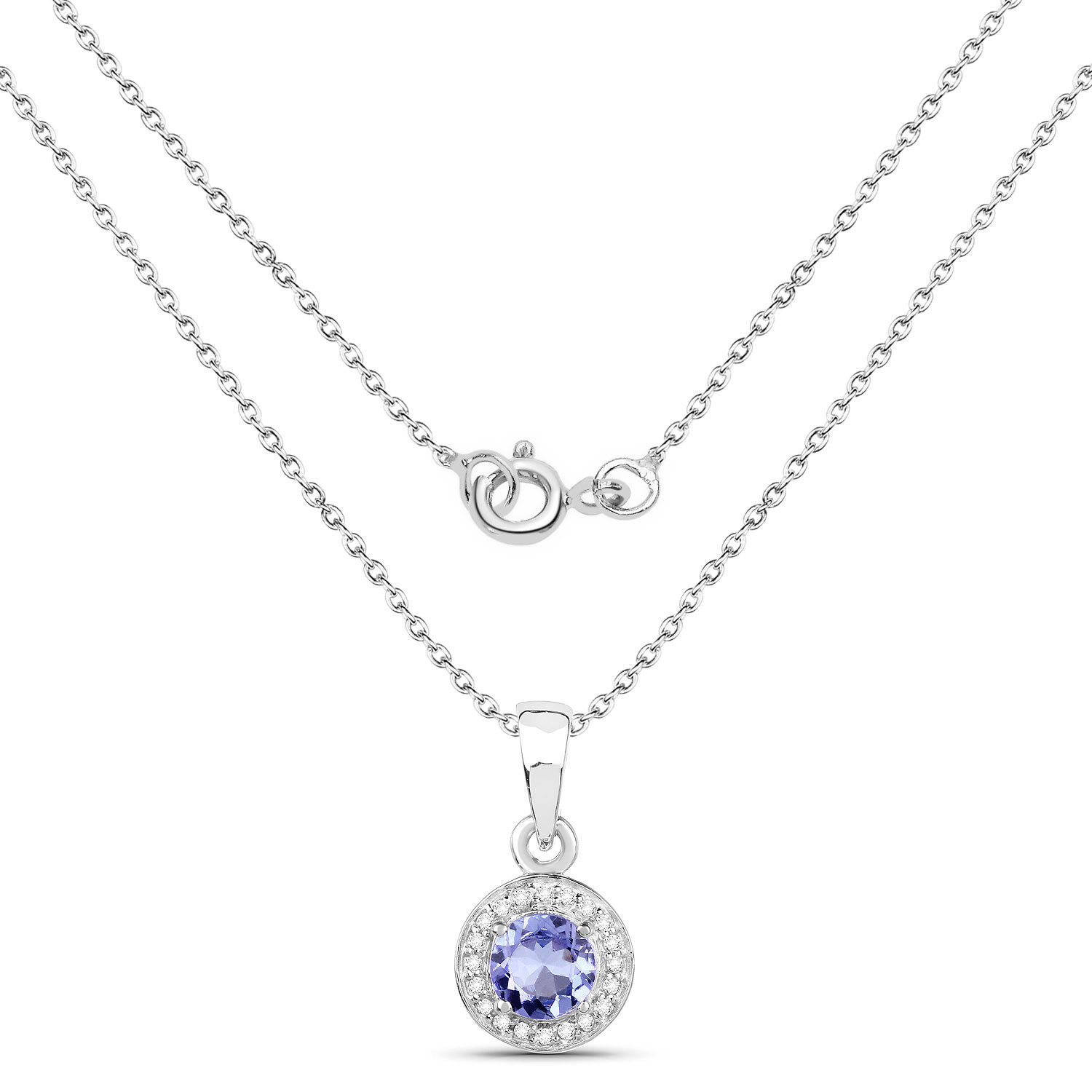 1.05 Carat Genuine Tanzanite and White Topaz .925 Sterling Silver Pendant 1.05 C.T.W Sterling Silver - view 2