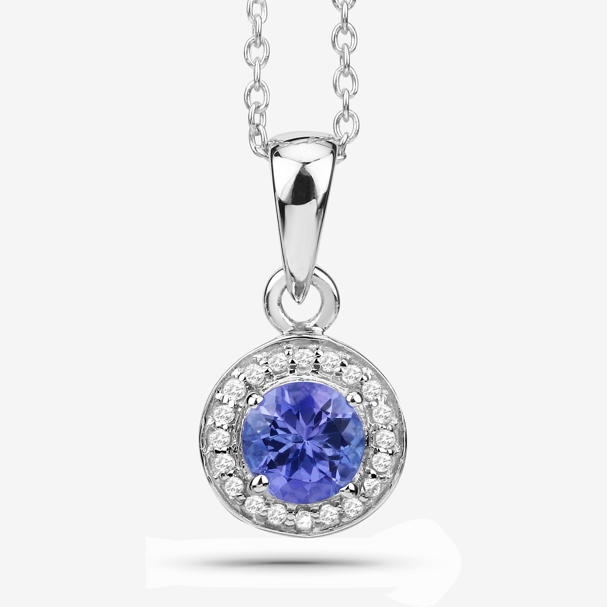 1.05 Carat Genuine Tanzanite and White Topaz .925 Sterling Silver Pendant 1.05 C.T.W Sterling Silver - view 5
