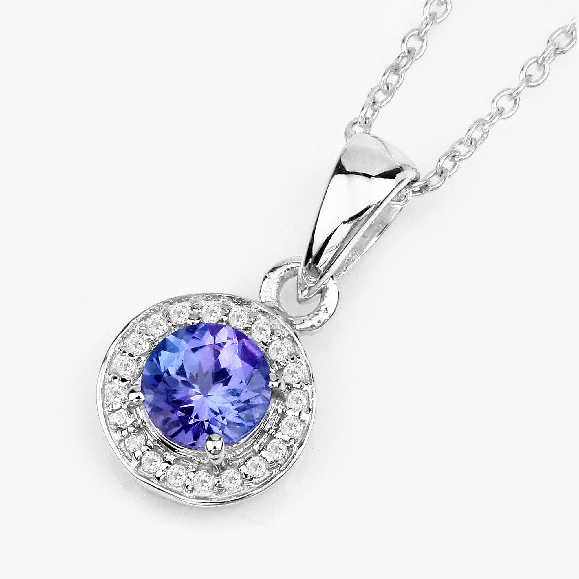 1.05 Carat Genuine Tanzanite and White Topaz .925 Sterling Silver Pendant 1.05 C.T.W Sterling Silver - view 7