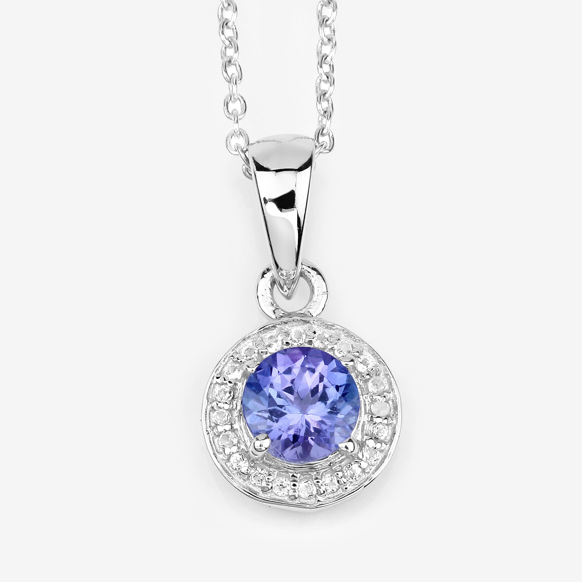 1.05 Carat Genuine Tanzanite and White Topaz .925 Sterling Silver Pendant 1.05 C.T.W Sterling Silver - view 6