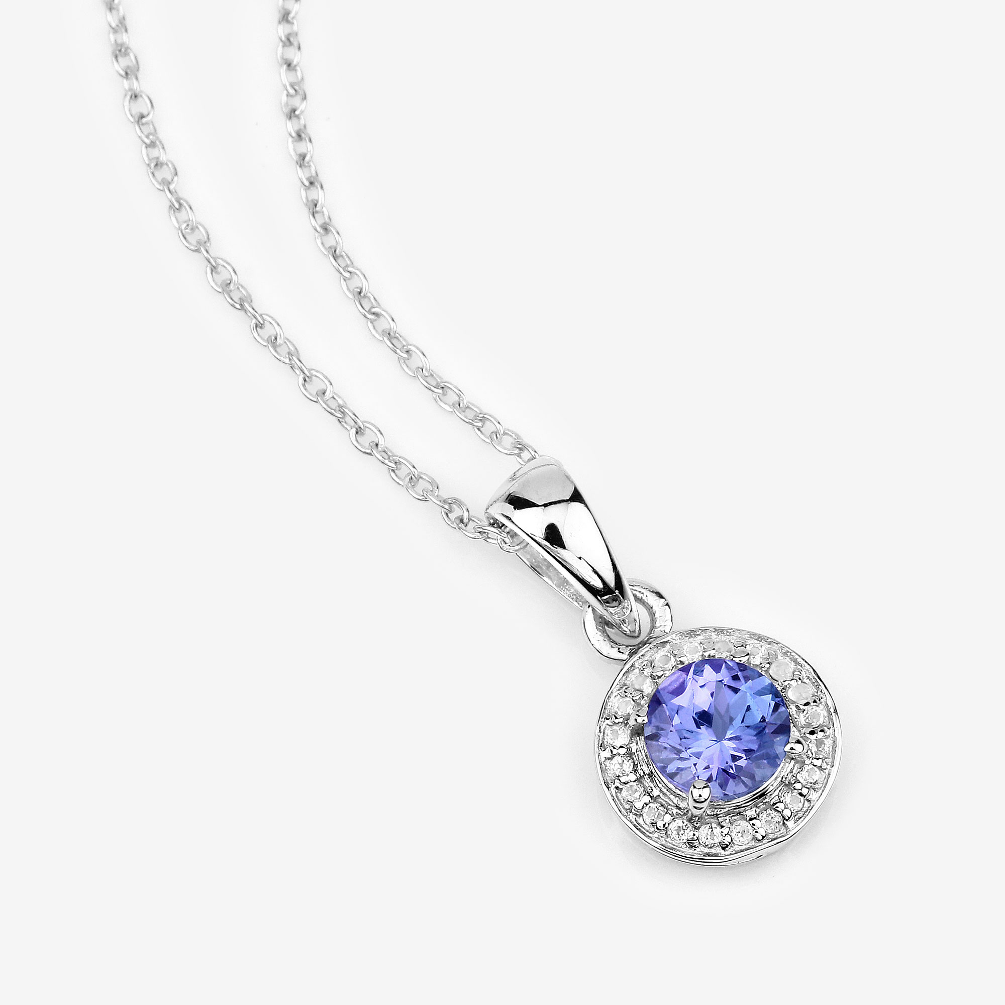 1.05 Carat Genuine Tanzanite and White Topaz .925 Sterling Silver Pendant 1.05 C.T.W Sterling Silver - view 4