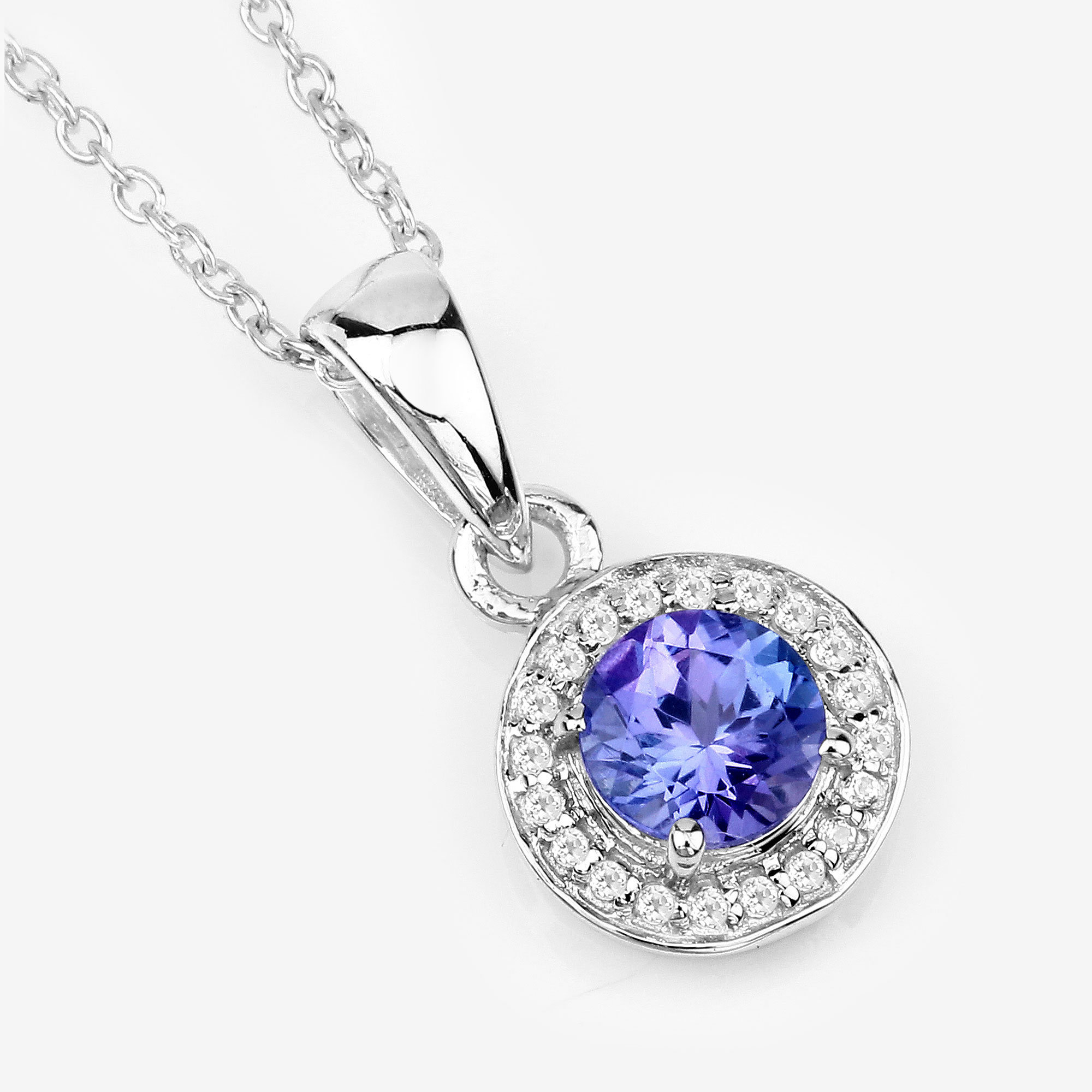 1.05 Carat Genuine Tanzanite and White Topaz .925 Sterling Silver Pendant 1.05 C.T.W Sterling Silver - view 8