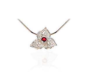 Red Ruby & Diamond 3 Clover Pendant