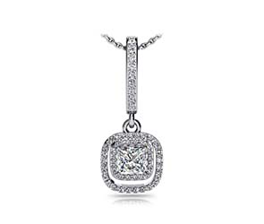 Cushion Drop Double Halo Diamond Pendant