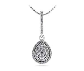 Double Halo Pear Solitaire Diamond Pendant