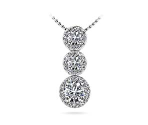 Graduated Three Stone Drop Halo Diamond Pendant