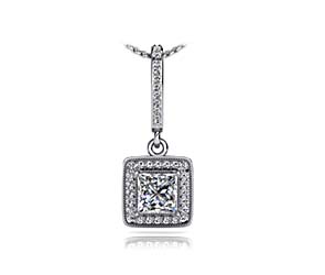 Princess Cut Diamond Halo Drop Pendant